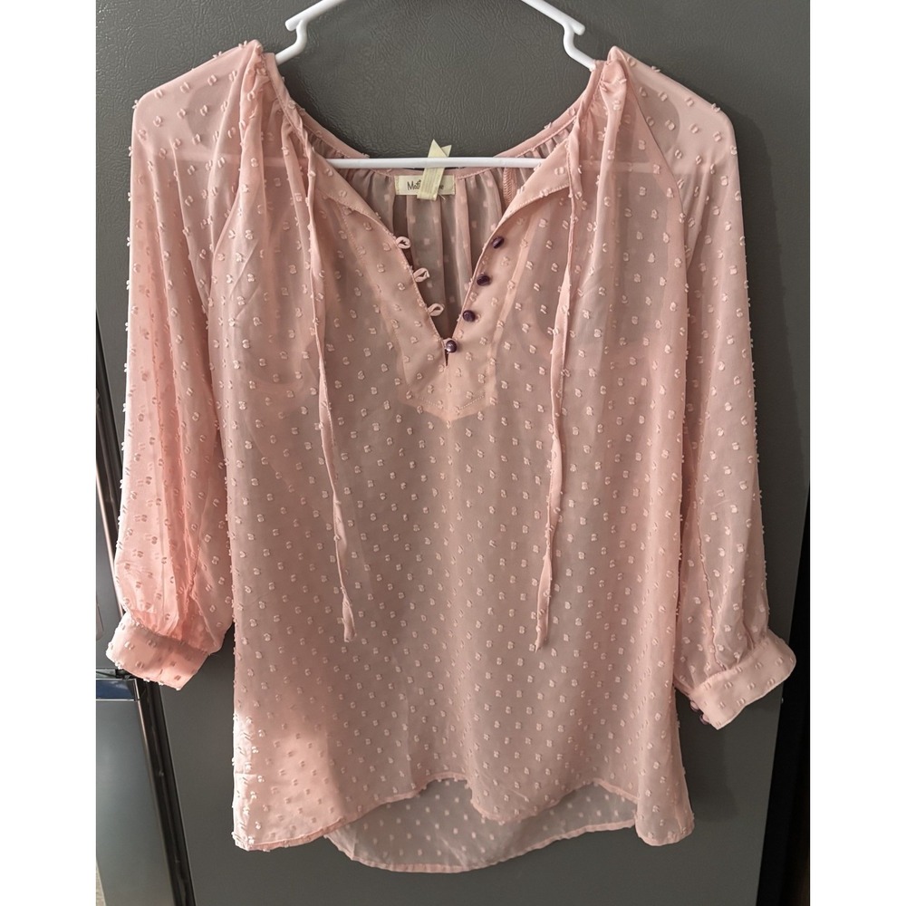 Matilda Jane Friends Forever Mae‎ Top Women's XS Pink Swiss Dot Sheer Boho